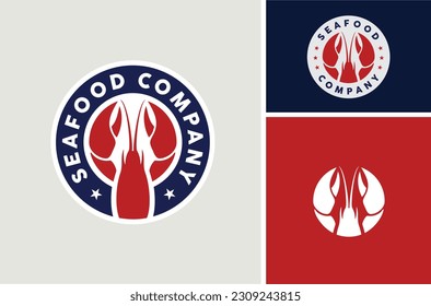 Lobster Crayfish Prawn Shrimp Crab for Seafood Restaurant Badge Emblem logo design 