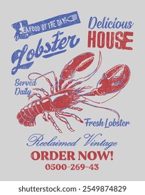 LOBSTER DELICIOUS HOUSE RECLAIMED VINTAGE GRAPHICS FOR T-SHIRT SWEATSHIRTS AND POSTER