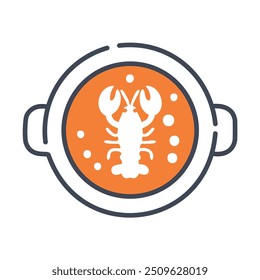 Lobster dish icon illustration. A simple line art icon illustration of a lobster in a dish. The design is modern and minimalist, perfect for use in branding, menus, or food-related graphics.