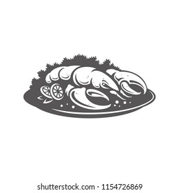 Lobster dish icon isolated on white background vector illustration. Seafood vector graphic silhouette.