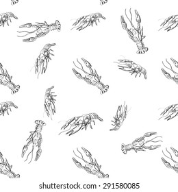 Lobster doodle seamless pattern background, excellent vector illustration, EPS 10