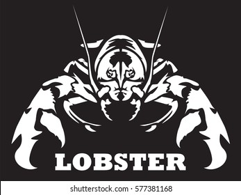 Lobster emblem vector illustration isolated on blac  background. Fresh seafood icon of shrimp.