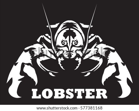 Lobster emblem vector illustration isolated on blac  background. Fresh seafood icon of shrimp.