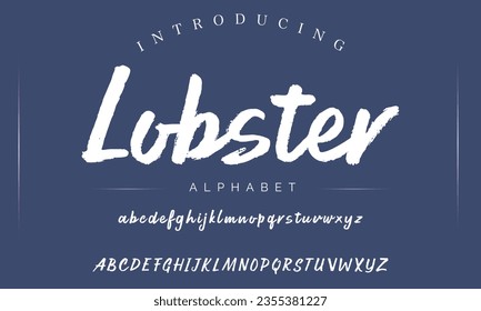 
Lobster ettering font isolated on black background. Texture alphabet in street art and graffiti style. Grunge and dirty effect.  Vector brush letters.