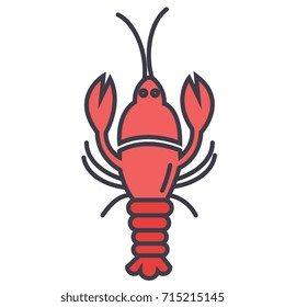Lobster flat line illustration, concept vector isolated icon 