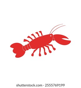 Lobster Flat Vector Illustration, Simple Stylized Design, Bright Red-Orange Body, Exaggerated Claws, Minimalist Look, Clean Lines, White Background