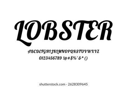 Lobster Font Uppercase Letters, Numbers and Symbols Clean Isolated Vector Typography