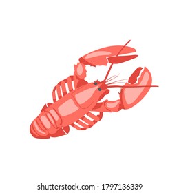 Lobster fresh delicacy seafood. Crustacean marine creature. Seafood menu, fish market design element. Organic natural healthy nutritious vegetarian food cartoon vector illustration isolated on white.