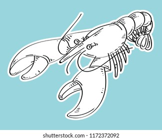 Lobster hand draw. Isolated on white background. Hand drawn vector illustration.