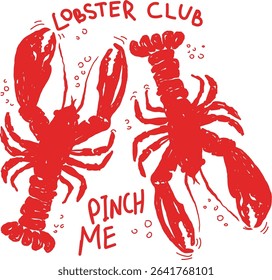 Lobster hand drawn illustration print design for textile, tee or other uses