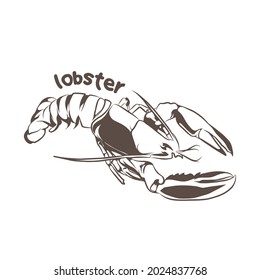 Lobster. Hand drawn sketch for adult coloring book page, T-shirt emblem and logo