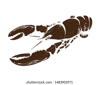 Lobster hand drawn vector illustration, seafood silhouette sketch isolated on white background