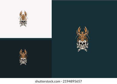 lobster and head skull vector illustration design
