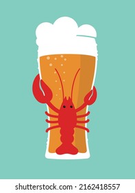 Lobster holding beer bottle, vector illustration