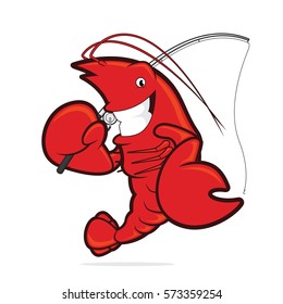Lobster holding a fishing rod