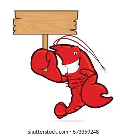 Lobster holding wooden sign