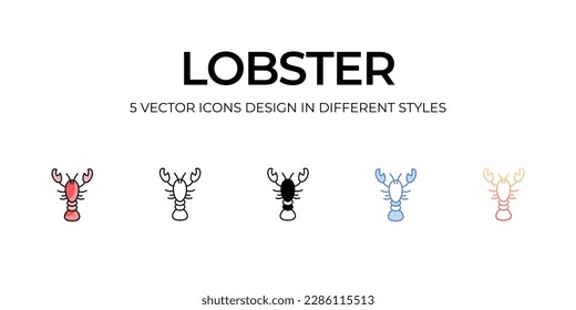Lobster Icon Design in Five style with Editable Stroke. Line, Solid, Flat Line, Duo Tone Color, and Color Gradient Line. Suitable for Web Page, Mobile App, UI, UX and GUI design.