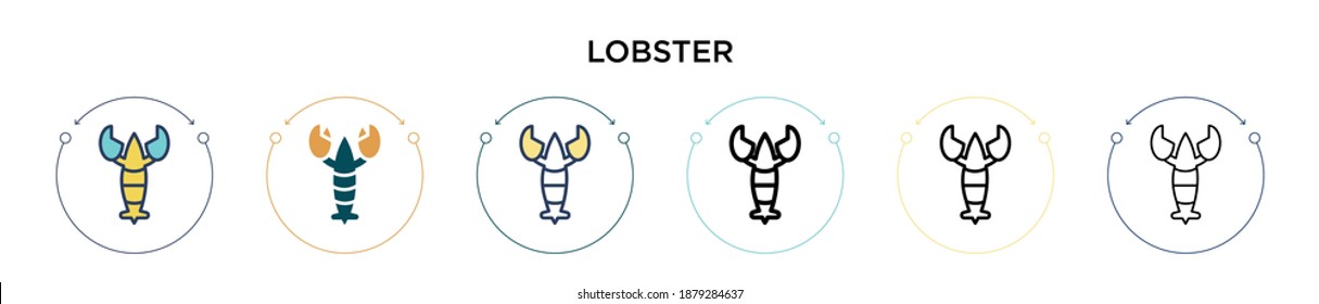 Lobster icon in filled, thin line, outline and stroke style. Vector illustration of two colored and black lobster vector icons designs can be used for mobile, ui, web