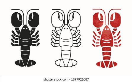 Lobster icon. Flat style lobster or crayfish silhouette isolated on background. Seafood symbol. Vector illustration