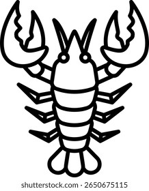 Ilustração de ícone de lagosta em preto e branco