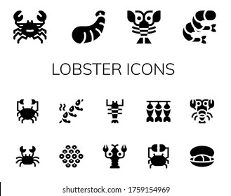 lobster icon set. 14 filled lobster icons.  Simple modern icons such as: Crab, Shrimp, Lobster, Caviar, Dried fish, Mussel