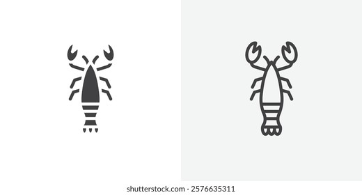 Lobster icon set in black flat solid and outlined style.