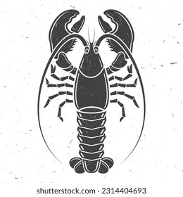 Lobster icon silhouette. Vector illustration. Vintage monochrome lobster on white background. Prawns. For seafood emblem, sign, patch, shirt, menu restaurants, fish markets, stores, label, sticker