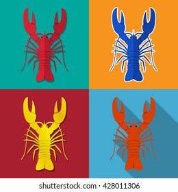 Lobster Icon and symbol in flat style, vector