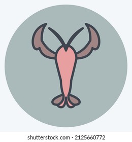 Lobster Icon in trendy color mate style isolated on soft blue background