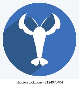 Lobster Icon in trendy long shadow style isolated on soft blue background