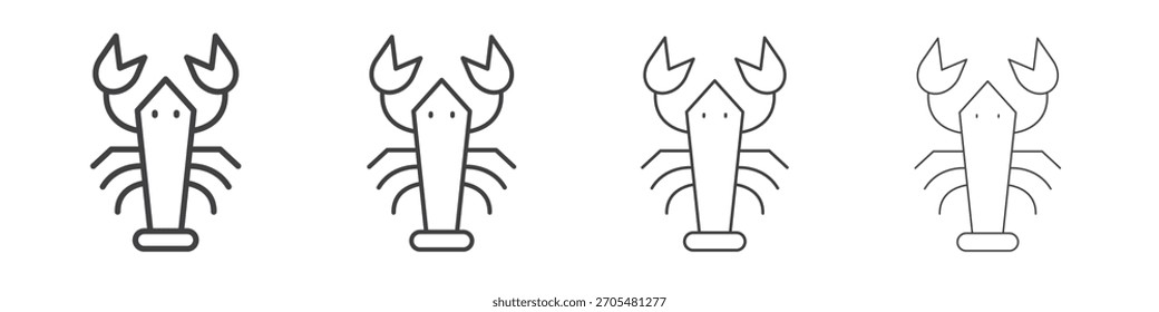 Coleção de vetor de ícone de lagosta, modelo de logotipo de ilustração no estilo de traços editáveis de linha fina na moda.