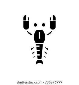 lobster icon, vector illustration, black sign on isolated background