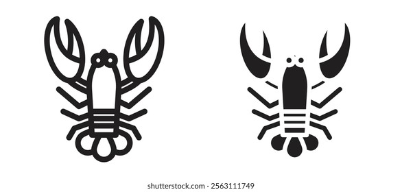 Lobster icons in black line and filled versions