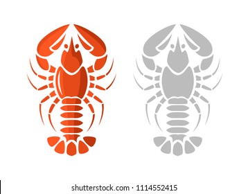 Lobster icons. Color and silhouette variants. Vector graphic design elements.