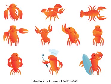 Lobster icons set. Cartoon set of lobster vector icons for web design