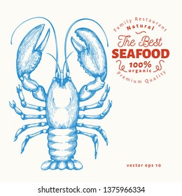 Lobster illustration. Hand drawn vector seafood illustration. Engraved style. Retro sea animal