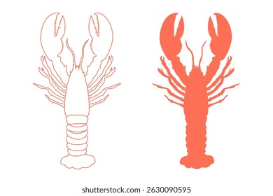Lobster illustrations showcasing detailed anatomy in different colors with striking contrast