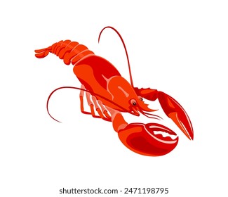 Langosta aislada sobre fondo blanco. Vector ilustración de dibujos animados de mariscos.