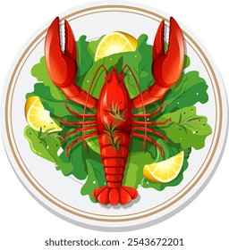 Lobster with lemon slices and leafy greens