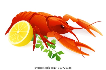 Lobster with lemon. Vector illustration.