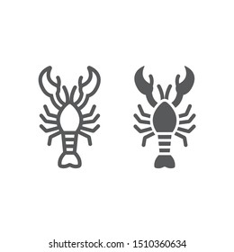 Lobster line and glyph icon, food and sea, cancer sign, vector graphics, a solid pattern on a white background, eps 10.