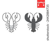 Lobster line and glyph icon, seafood and animal, crayfish vector icon, vector graphics, editable stroke outline sign, eps 10.