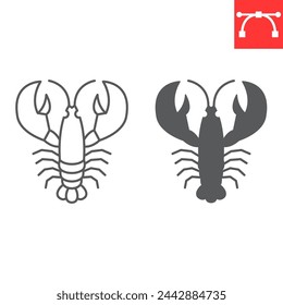 Icono de línea de langosta y glifo, mariscos y animales, icono de vector de cangrejo de río, gráficos vectoriales, signo de contorno de trazo editable, eps 10.