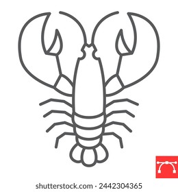 Lobster line icon, seafood and animal, crayfish vector icon, vector graphics, editable stroke outline sign, eps 10.