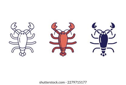 lobster line and solid vector icons