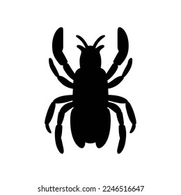 Lobster logo template. isolated. A black and white silhouette of a spider on a white background, with a shadow of a spider on the back of the spider