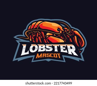 Diseño del logo de la mascota de langosta. Ilustración vectorial de langosta de pescado. Ilustración de logotipo para mascota o símbolo e identidad, deportes de emblema o equipo de juegos de e-sports