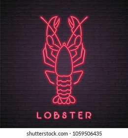 Lobster Neon Light Glowing Vector Illustration Graphic Sign Bright with Dark Background