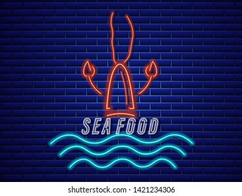 Lobster neon Vector icon. Fresh glowing symbol template