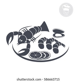 lobster on a white dish with shrimp and lemon